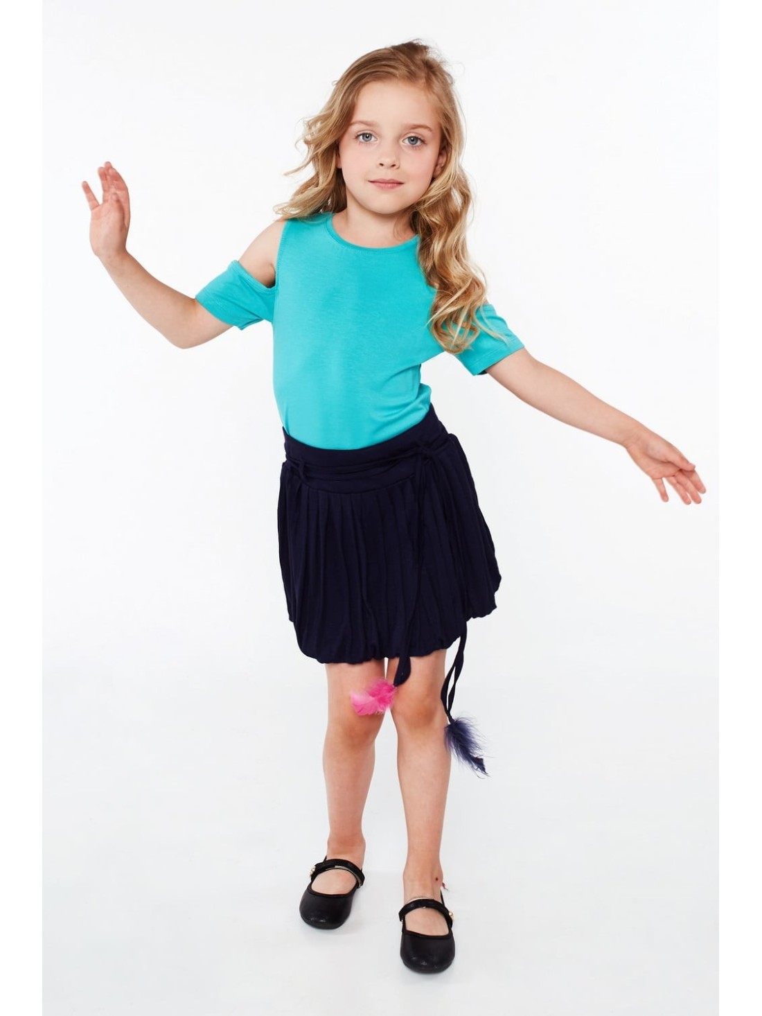 Girls\' blouse with falling sleeves, mint NDZ8486 - Online store - Boutique